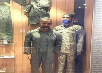 Iaf Abhinandan varthaman's Mannequin displayed with tea cup at Pakistan air force war museum