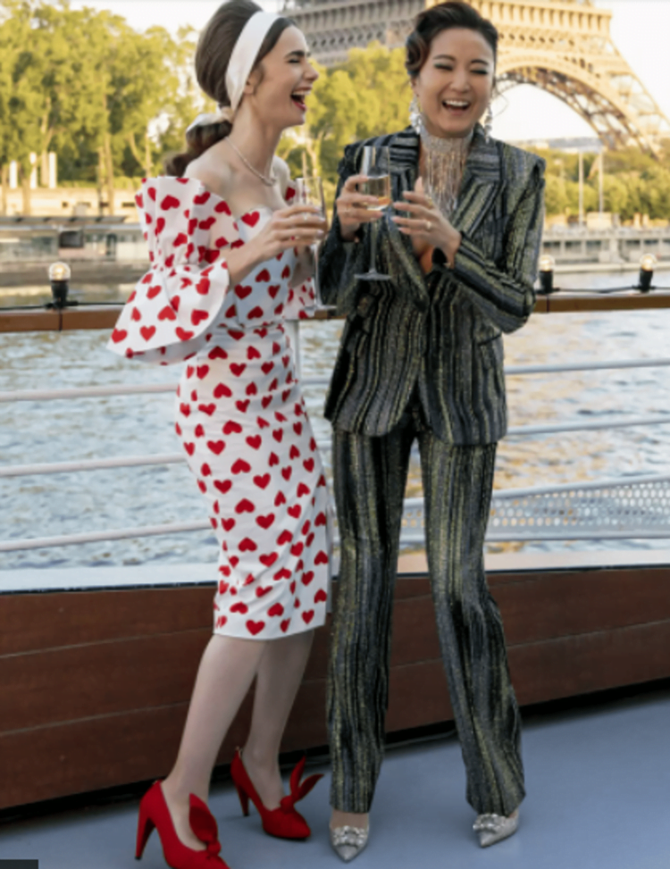 Lily Collins returned to the French capital with her co-star in the TV series 'Emily in Paris' Ashley Park