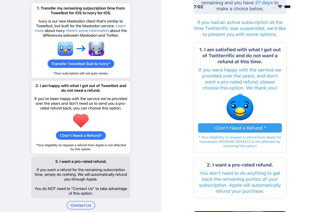Customers of Tweetbot and Twitterrific have the Ability to Show their Support for the Developers by Declining their Subscription Refund Requests_