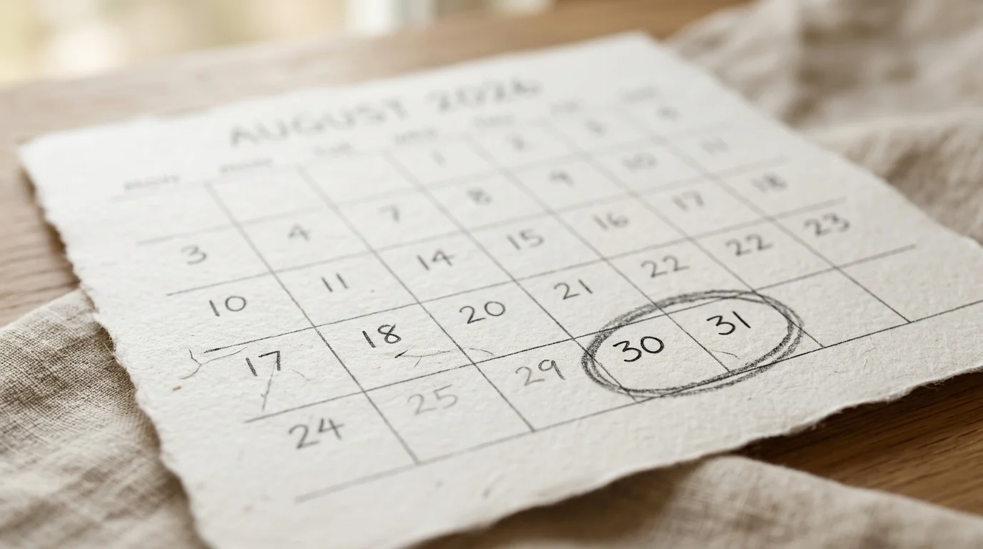A soft-focus conceptual image of a calendar page for August 2026.