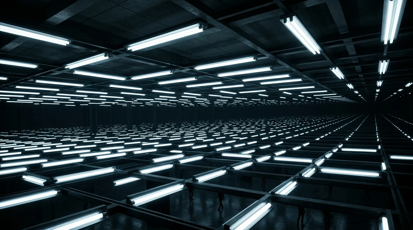 Infinite grid of fluorescent lights.