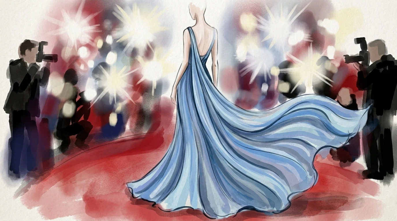 Conceptual red carpet evening gown silhouette.