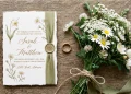 Conceptual image of a wedding invitation and gold ring
