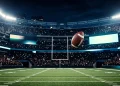Conceptual image of a football game under stadium lights.