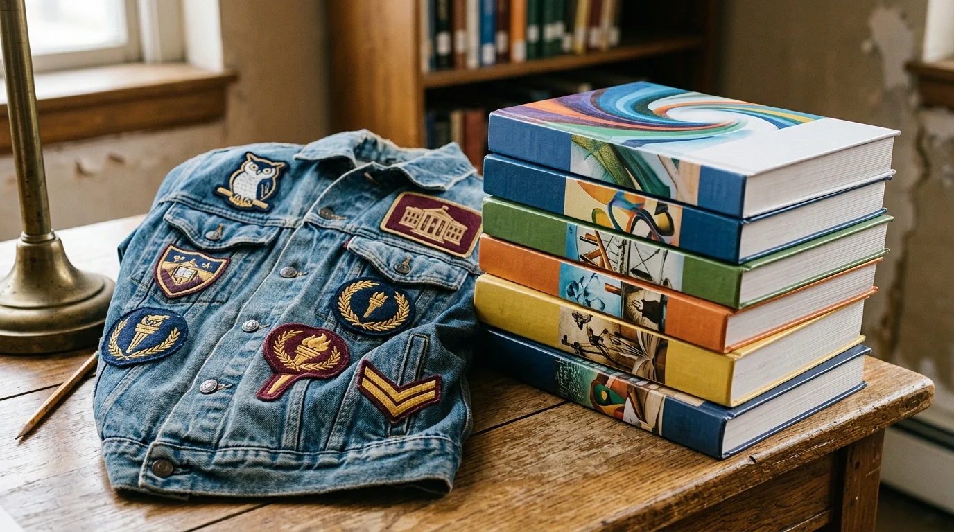A conceptual image showing the blend of modern and vintage collegiate elements.
