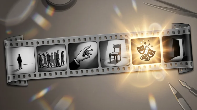 Conceptual film strip showing a ratio of dark frames to one bright frame.