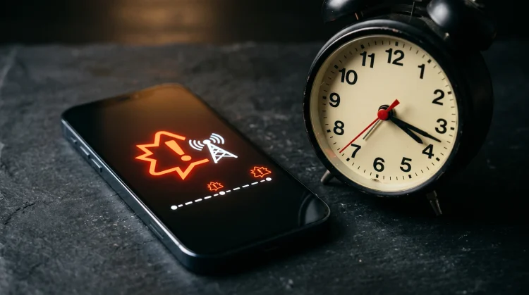 Conceptual image of a clock and a phone alert signifying a rapid crisis timeline.