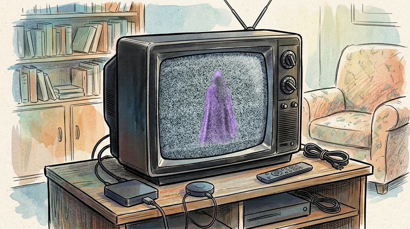 A vintage television set next to modern streaming hardware.