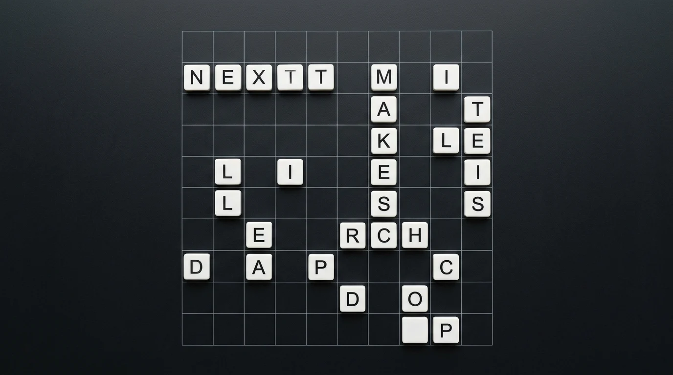 A minimalist digital grid of letter tiles for a word puzzle game.