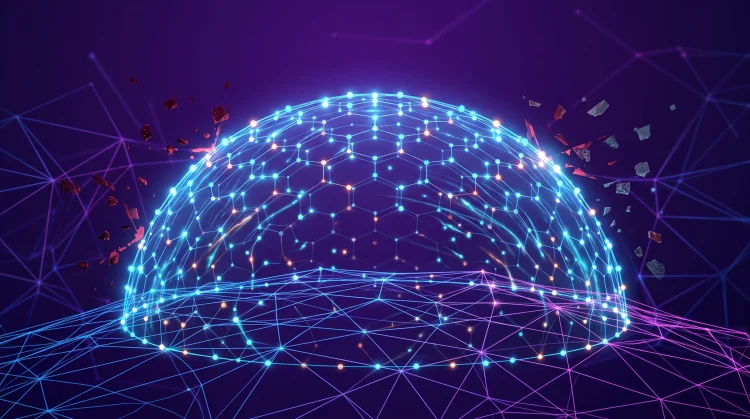 Abstract digital network graphic representing security and data protection.