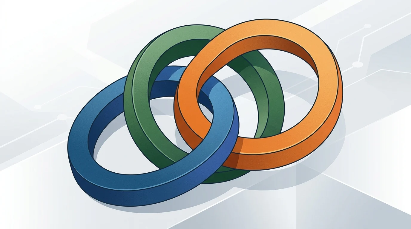 Abstract interlocking rings representing a three-service bundle.