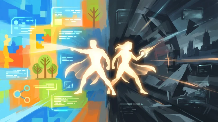 Conceptual art of a digital streaming interface transitioning from bright to mature cinematic themes.