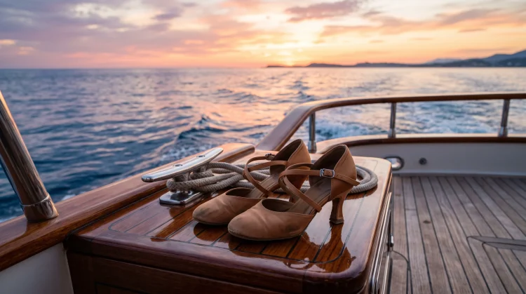 A conceptual image of dancing shoes on a yacht deck representing Yacht Rock Night.