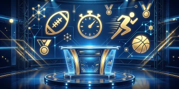 Conceptual sports trivia podium with abstract glowing icons