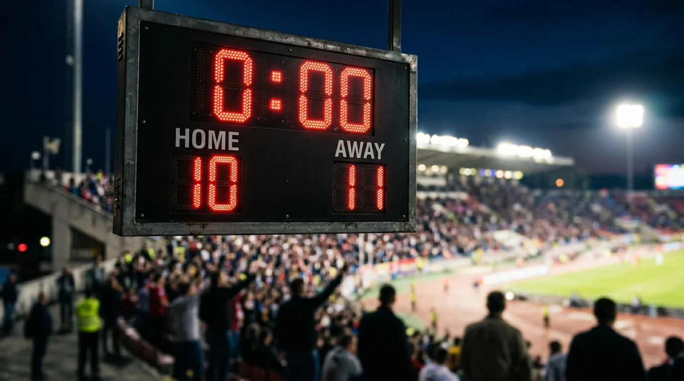Conceptual scoreboard showing a close final score at zero seconds.