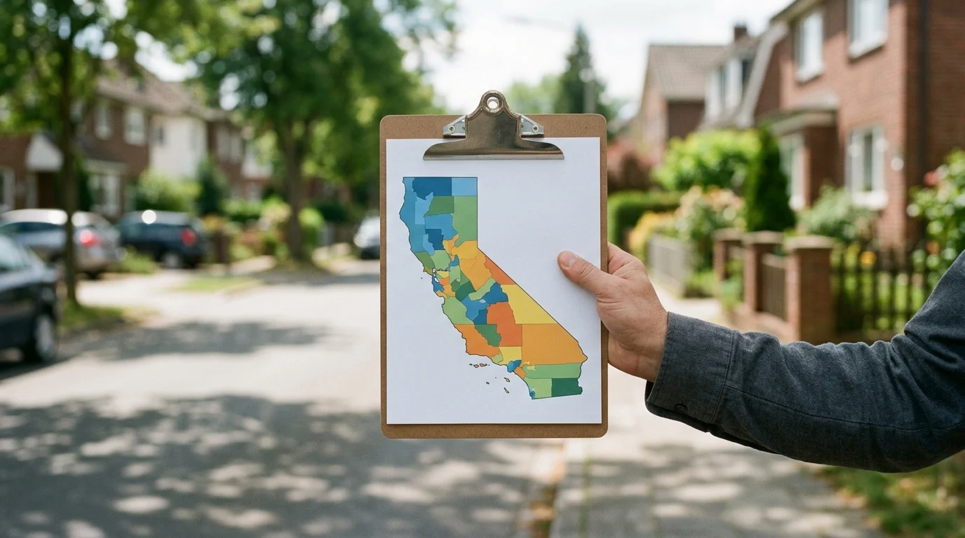 A clipboard with a map representing grassroots canvassing in California.
