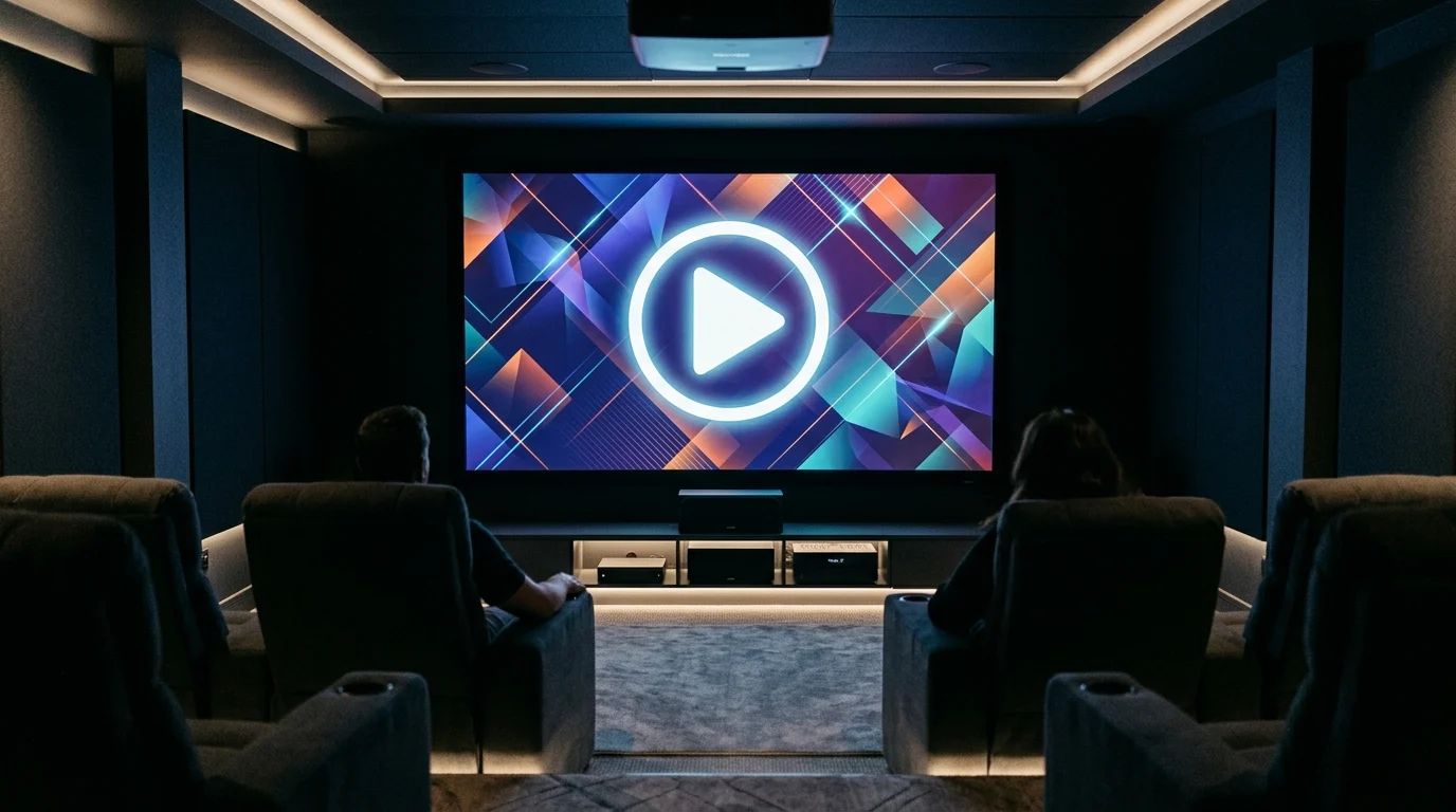 Abstract home theater setup representing digital movie release.