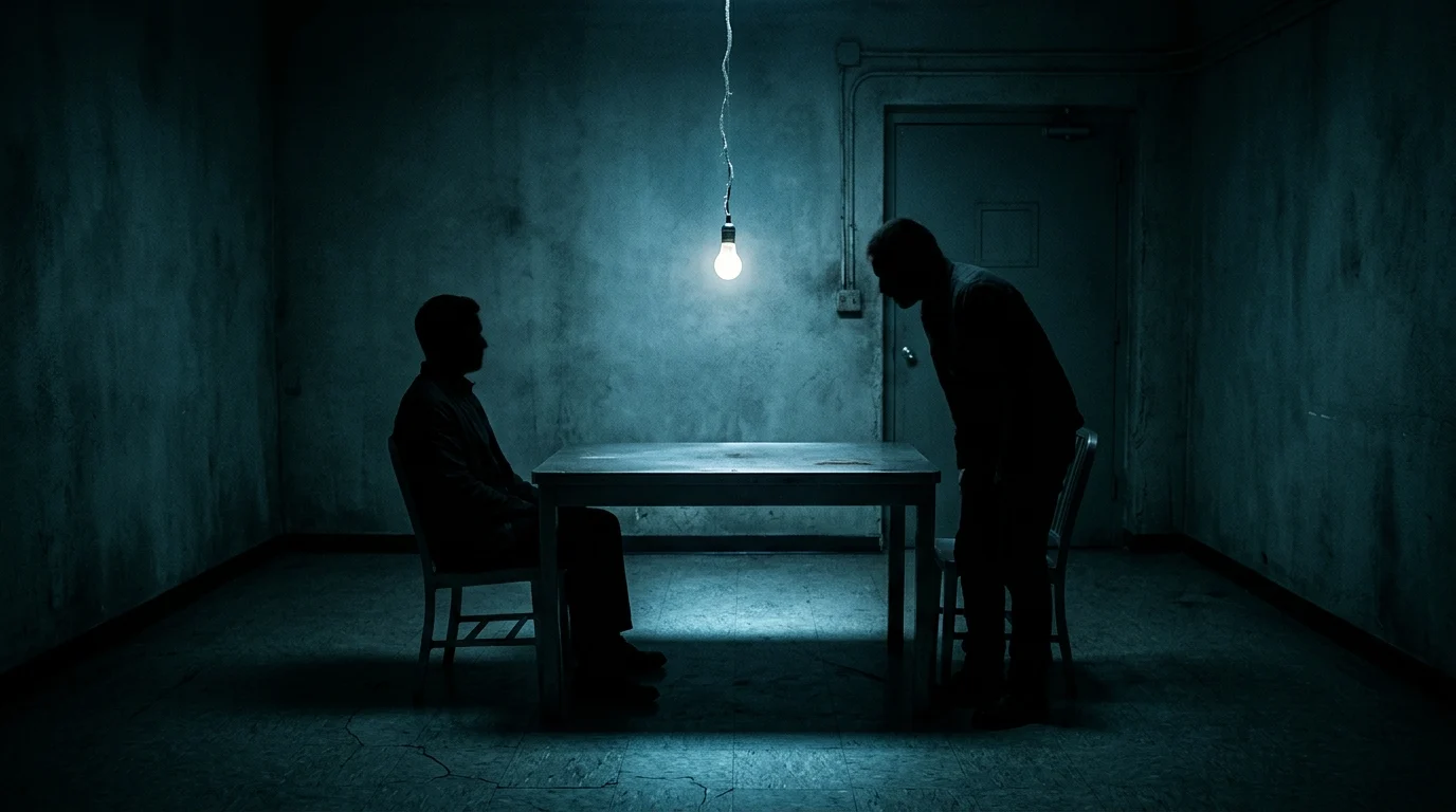 Conceptual silhouette of an interrogation scene.