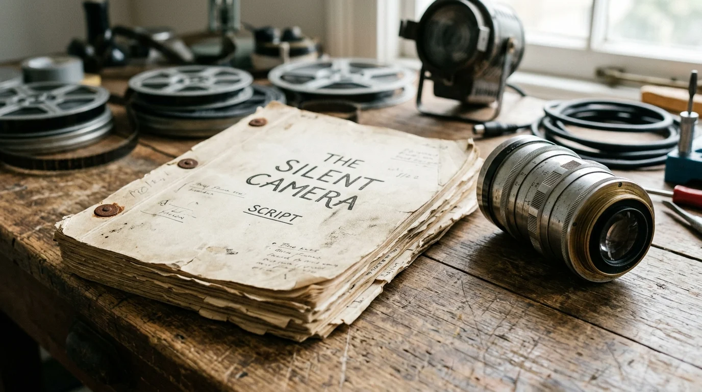 A script titled '' on a desk, representing 's next project.