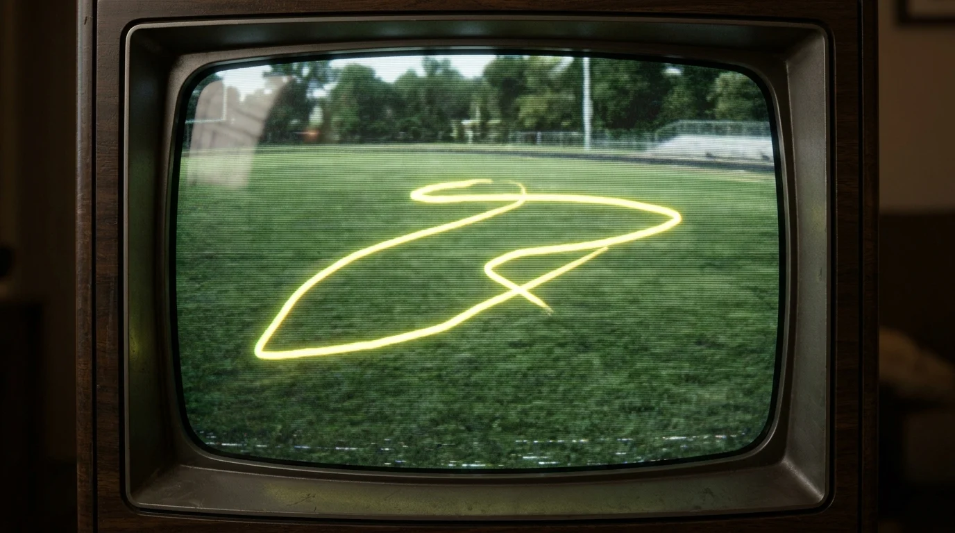 A close-up of a retro TV screen with telestrator markings.