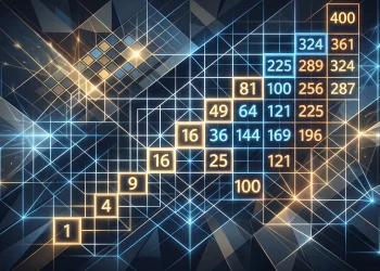 Conceptual illustration of mathematical numbers and geometric grid patterns.