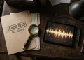 Conceptual image of a detective's desk with a case file and magnifying glass.