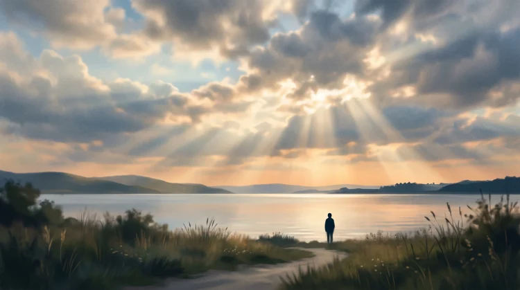 A conceptual image of light breaking through clouds representing support and recovery.