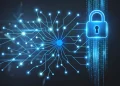 A conceptual digital visualization of AI security and data protection.