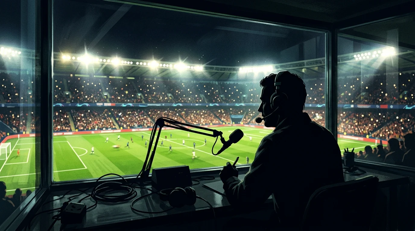 A conceptual view of a sports broadcast booth.