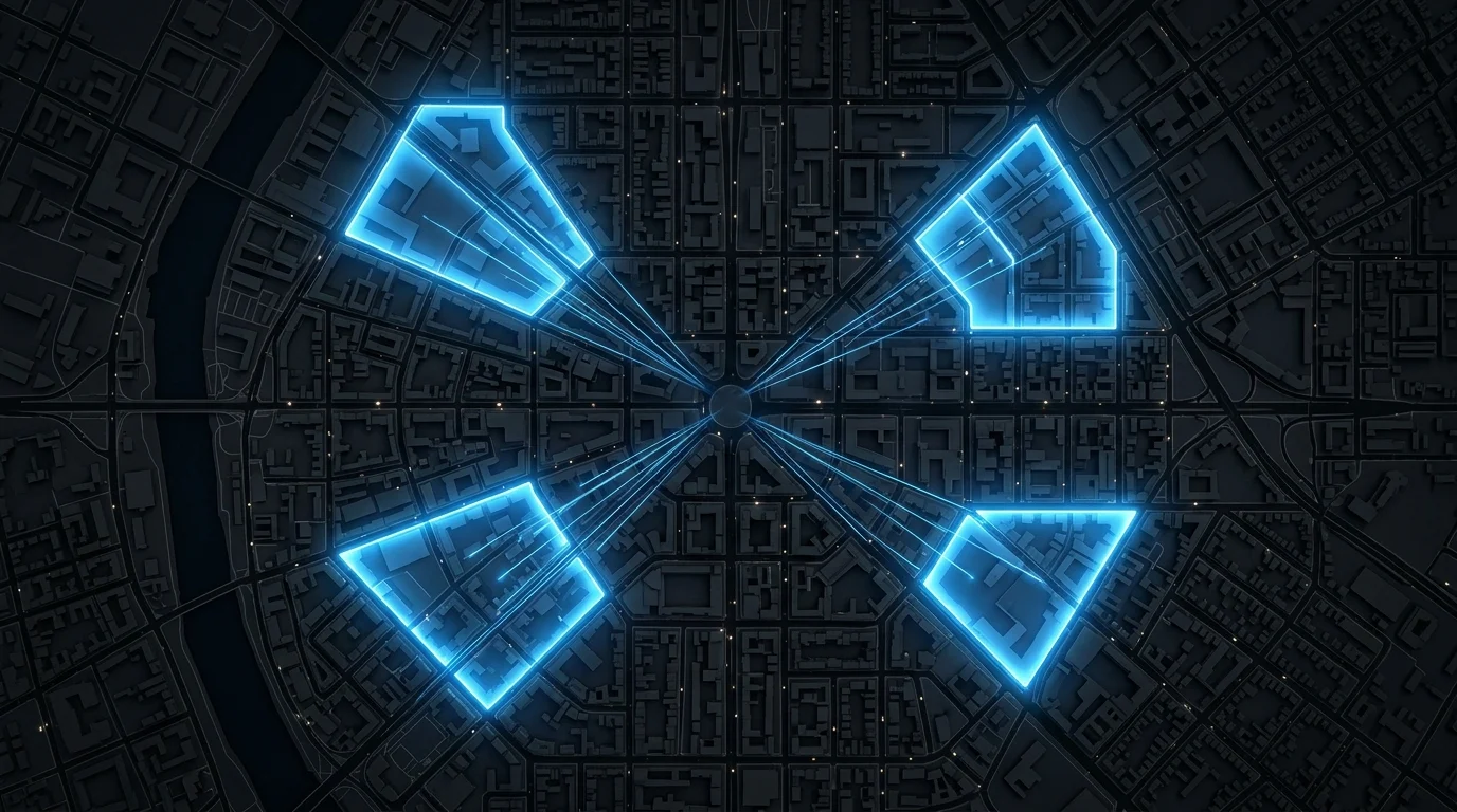 Abstract tactical map with four points of conflict.