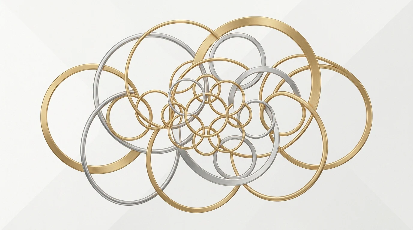 Abstract geometric representation of interconnected family bonds.