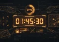 A digital countdown timer display on a tactical military heads-up interface.