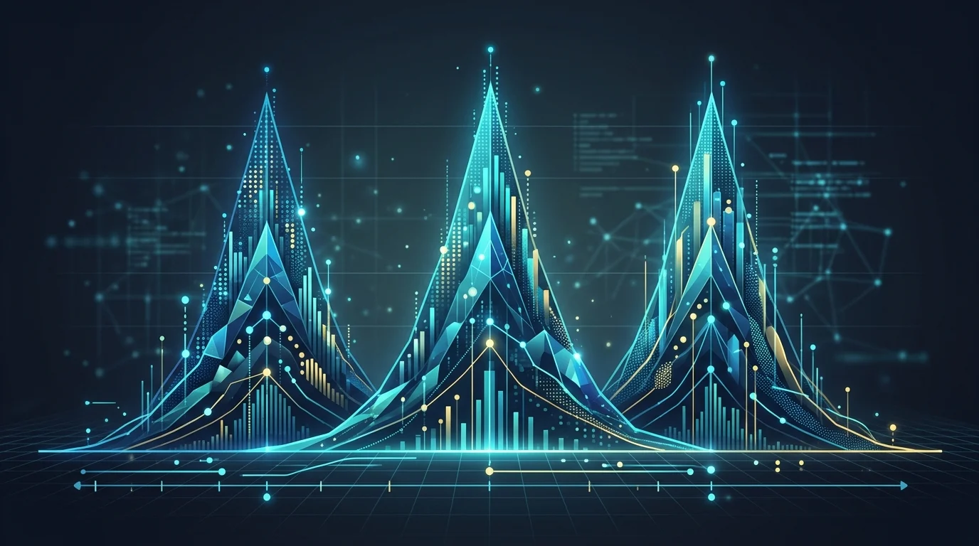 An abstract data chart showing three consistent peaks of audience engagement.