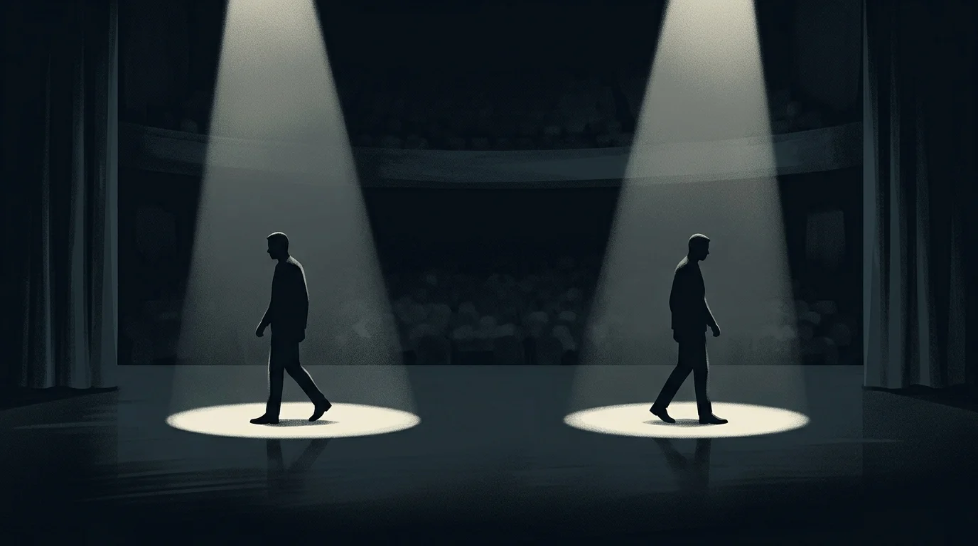Conceptual silhouettes of two people walking apart.