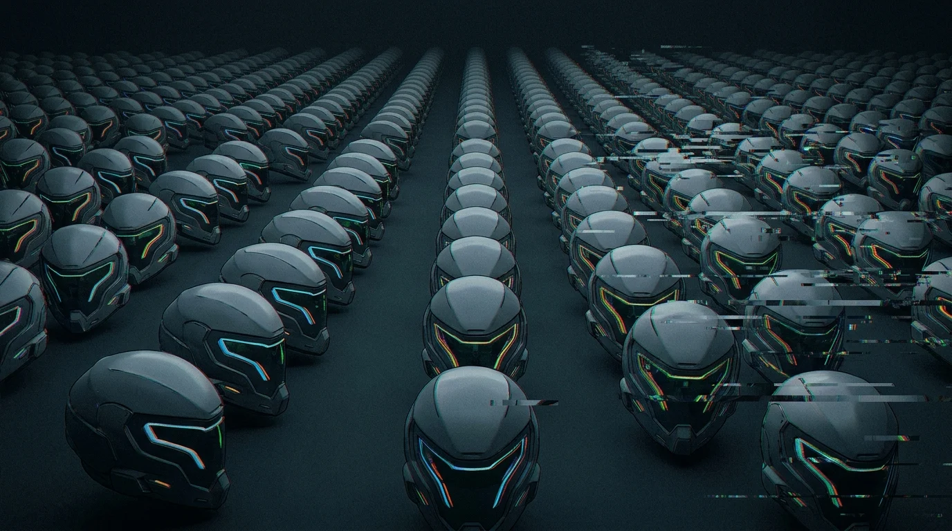 A conceptual depiction of numerous identical space ranger figures to represent the film's Multi-Buzz subplot.