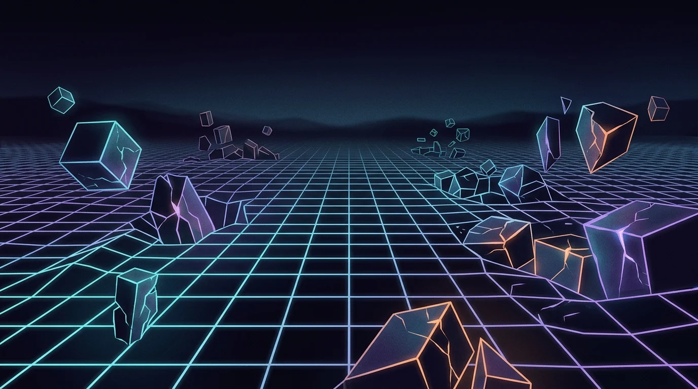 A conceptual digital grid representing multiple realities and space-time.