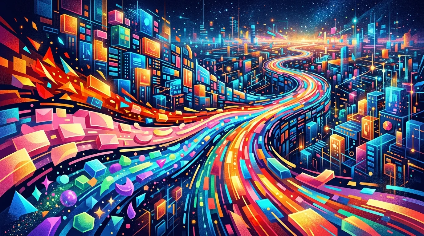 An abstract representation of a diverse streaming library update.