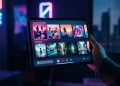 A digital tablet showing a streaming service interface with various icons representing young adult television shows.