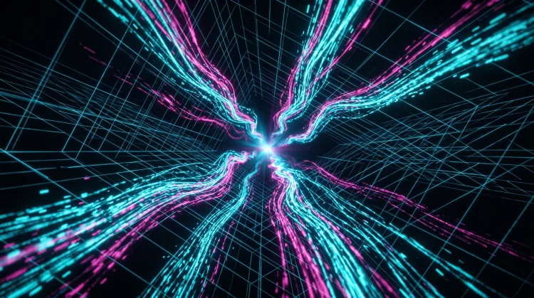 A conceptual digital landscape representing a futuristic cyberspace network.