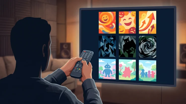 Conceptual illustration of a streaming movie interface on a television screen.