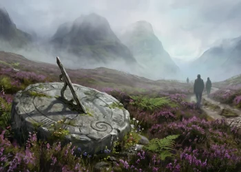 A conceptual image of a sundial in a Scottish field representing the passage of time.