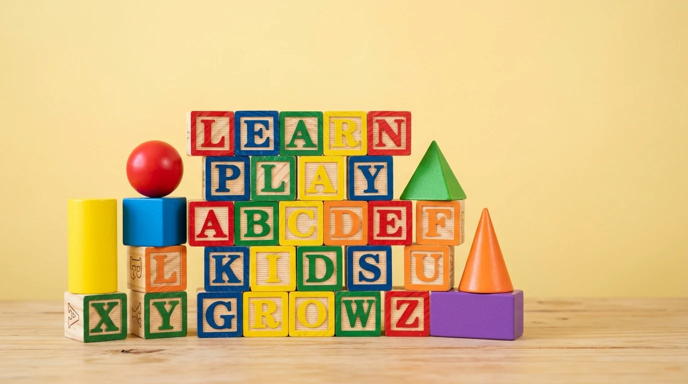 Stylized colorful building blocks representing children's educational programming.