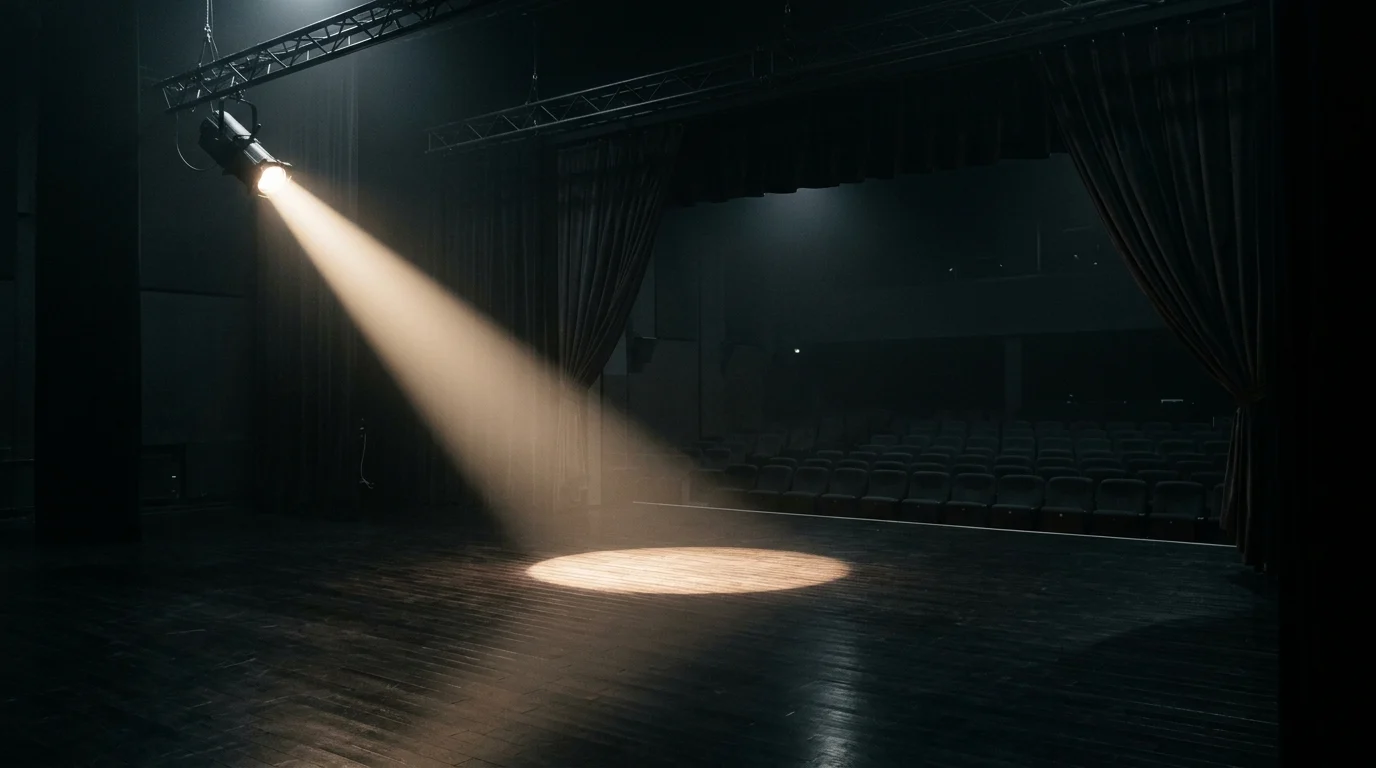 A single spotlight on a dark stage.