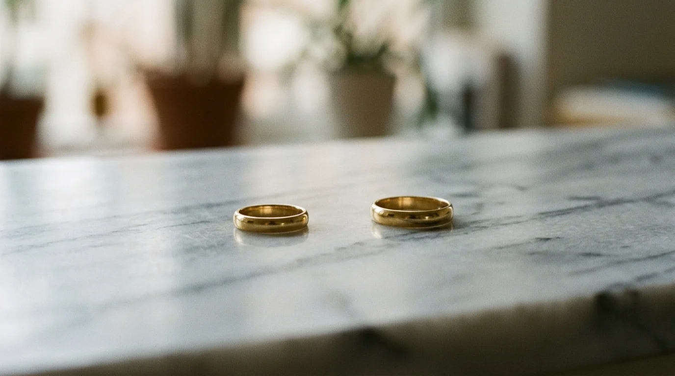 An abstract representation of two rings separating.