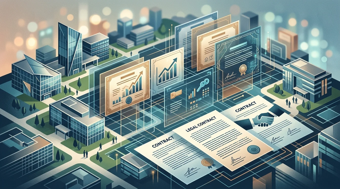 Conceptual art of stock options and legal documents.