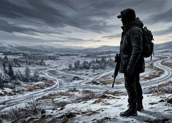 Conceptual illustration of a lethal field agent in a winter countryside setting.