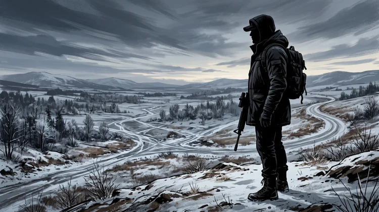 Conceptual illustration of a lethal field agent in a winter countryside setting.