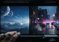 A conceptual artistic representation of a filmmaker's transition from science fiction to urban crime drama.