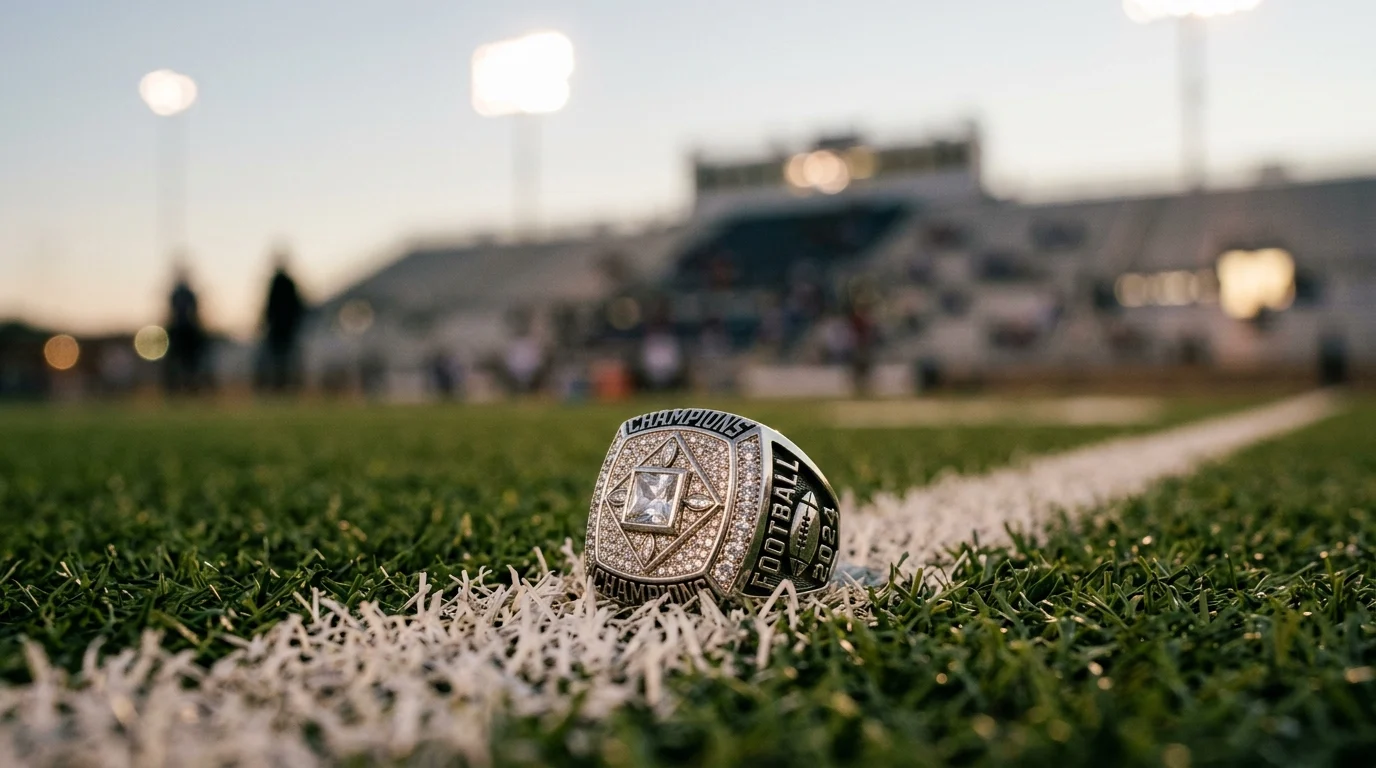 A championship ring on turf