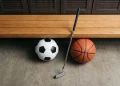 A collection of sports equipment from different disciplines representing various comedy series.